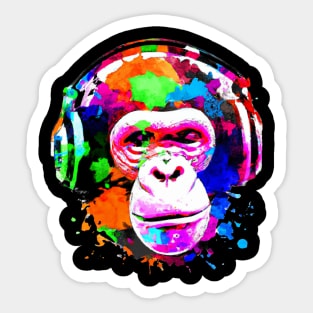 Headphones On Chimp Sticker